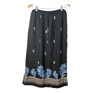 Vintage‎ Teddi Maxi Skirt Black Floral Boho Beach Resort Large Women Size Large